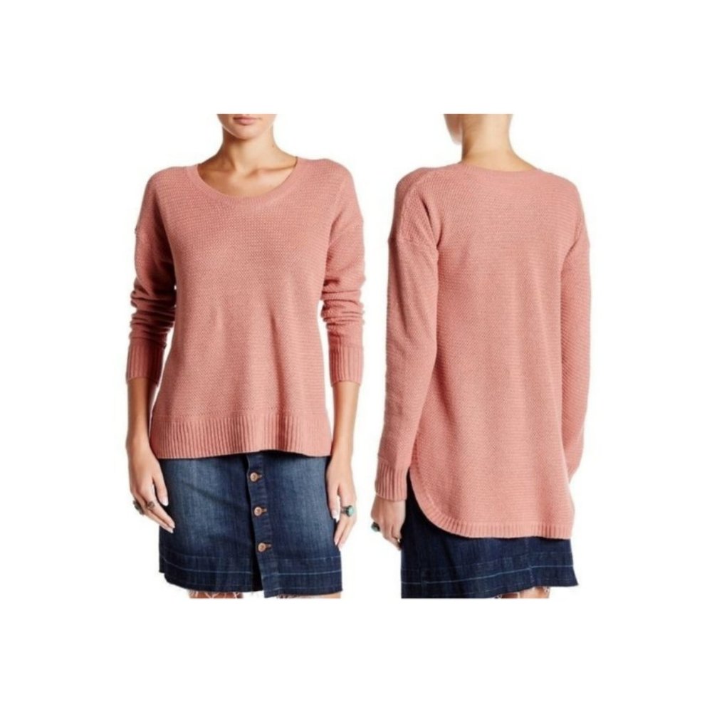 Madewell Ariel Hi-Lo Textured L/S Crew Knit Sweater Top Rosewood Pink SM